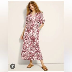 NWT Soma Soft Jersey Caftan Bra Dress Flutter Sleeve Sz L Maroon/Ivy Braided NEW